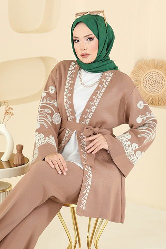 moda selvim Kolları Nakış İşlemeli Takım 512MT581 Latte - Thumbnail