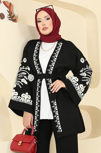 moda selvim Kolları Nakış İşlemeli Takım 512MT581 Siyah - Thumbnail