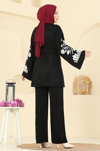 moda selvim Kolları Nakış İşlemeli Takım 512MT581 Siyah - Thumbnail