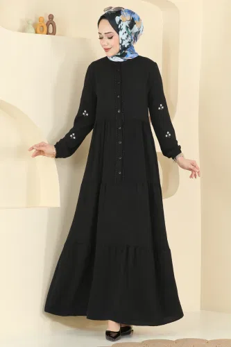 Z.N.N. - Kolları Nakışlı Aerobin Elbise 5572ZNN863 Siyah