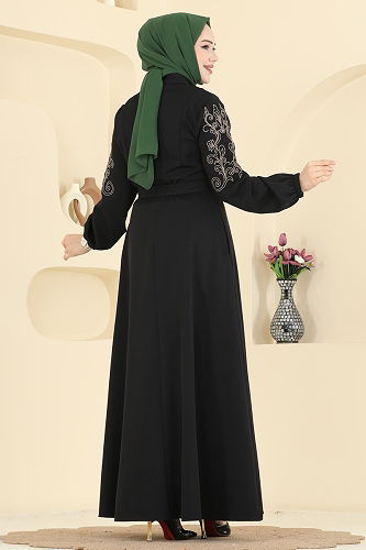 moda selvim Kolları Nakışlı Dabıl Ferace 2768SL432 Siyah - Thumbnail