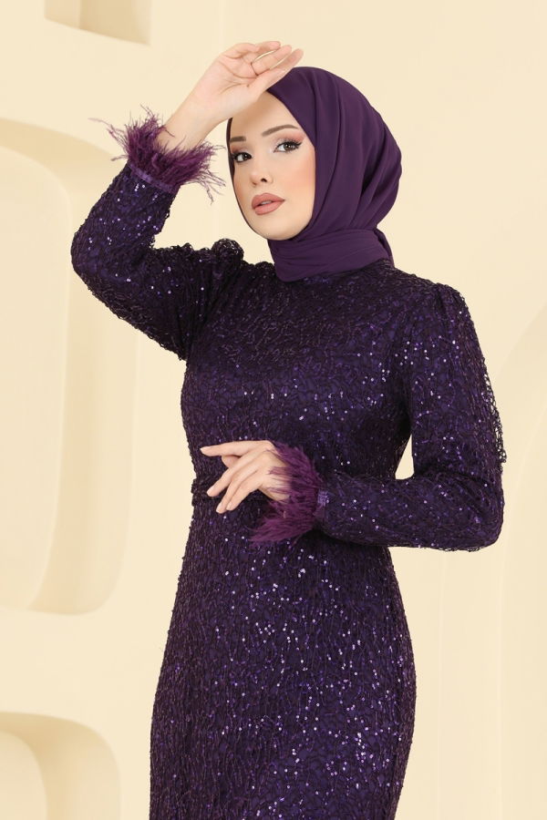 Modaselvim ABİYE Kolları Otriş Detaylı Abiye 8090AB368 Mor