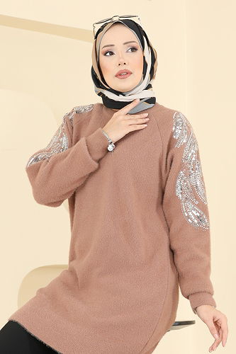 moda selvim Kolları Pullu Triko Tunik 1426MT581 Vizyon - Thumbnail