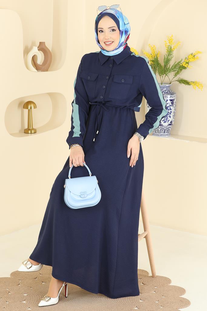 Kolları Şerit Detaylı Elbise PL9209 Laci