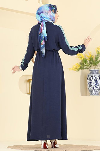 moda selvim Kolları Şerit Detaylı Elbise PL9209 Laci - Thumbnail