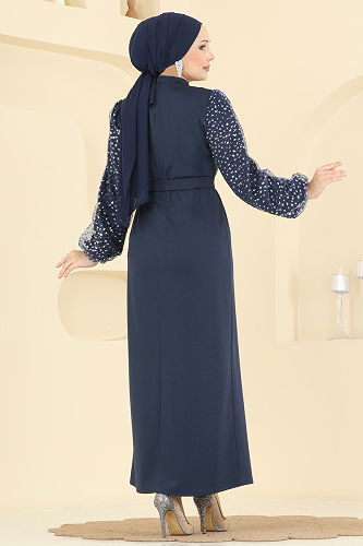 moda selvim Kolları Simli Scuba Elbise 5726EDF311 Laci - Thumbnail