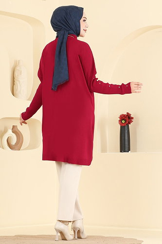 moda selvim Kolları Taş Detaylı Tunik 1097KLN570 Kırmızı - Thumbnail