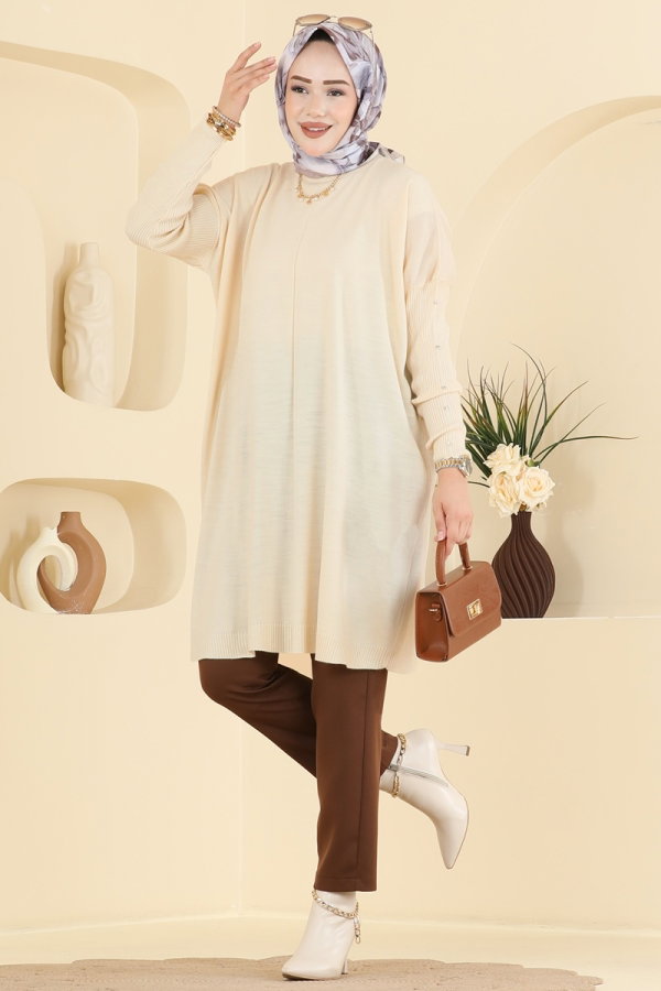 Modaselvim Tunik Kolları Taş Detaylı Tunik 1097KLN570 Taş