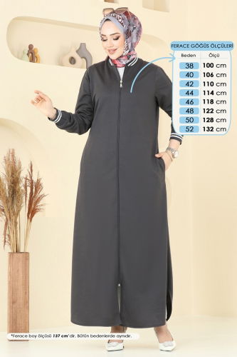 moda selvim Kolları Taşlı Pardesü Ferace 2639SL432 Antrasit - Thumbnail