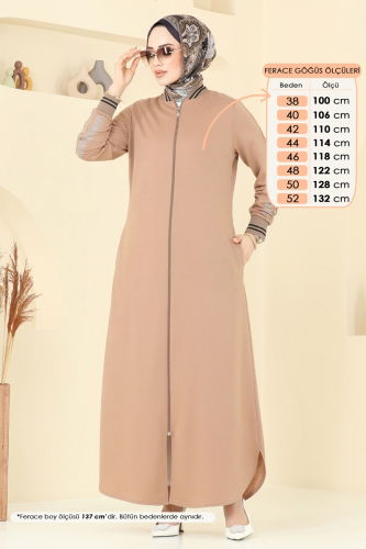 moda selvim Kolları Taşlı Pardesü Ferace 2639SL432 Koyu Vizyon - Thumbnail