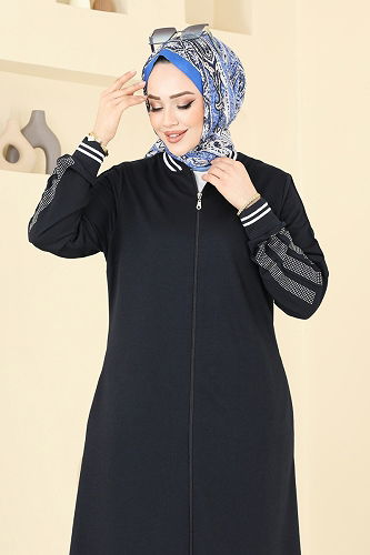 moda selvim Kolları Taşlı Pardesü Ferace 2639SL432 Laci - Thumbnail