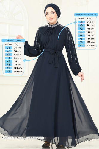 moda selvim Kolları Taşlı Şifon Abiye 5666EDF311 Laci - Thumbnail