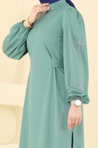 moda selvim Kolları Taşlı Tesettür Takım 0408ALG474 Mint - Thumbnail