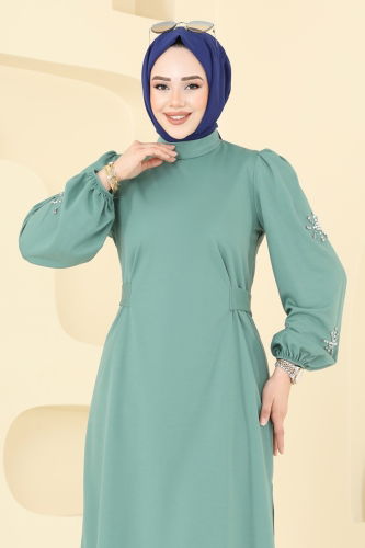 moda selvim Kolları Taşlı Tesettür Takım 0408ALG474 Mint - Thumbnail