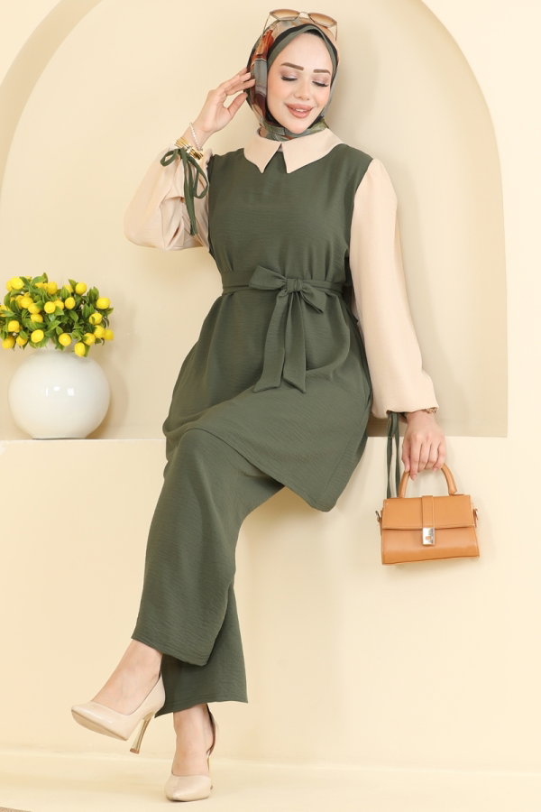 Modaselvim Kombin Kolu Bağlamalı 2 li Takım 9237PLK541 Haki