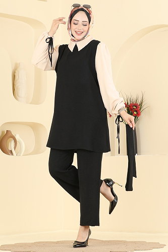 moda selvim Kolu Bağlamalı 2 li Takım 9237PLK541 Siyah - Thumbnail