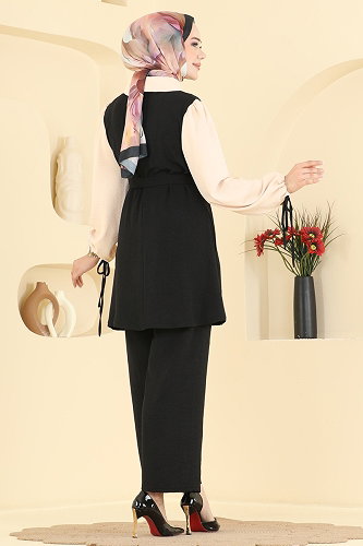 moda selvim Kolu Bağlamalı 2 li Takım 9237PLK541 Siyah - Thumbnail