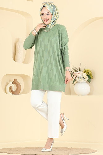 moda selvim Kolu Düğme Detaylı Tunik 3293NVX1208 Çağla - Thumbnail