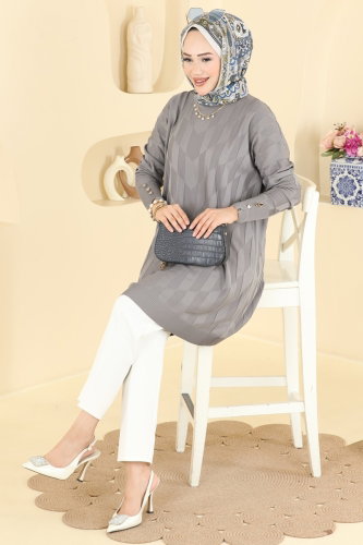 N.V.X. - Kolu Düğme Detaylı Tunik 3293NVX1208 Gri