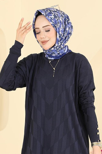 moda selvim Kolu Düğme Detaylı Tunik 3293NVX1208 Laci - Thumbnail