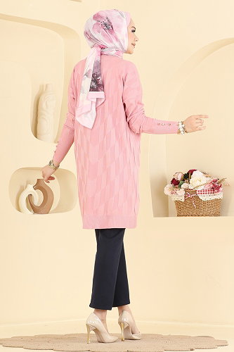 moda selvim Kolu Düğme Detaylı Tunik 3293NVX1208 Pembe - Thumbnail