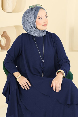 moda selvim Kolye Aksesuarlı Volan Elbise 2884SLK540 Laci - Thumbnail