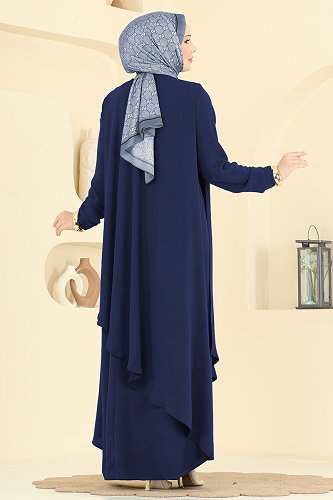 moda selvim Kolye Aksesuarlı Volan Elbise 2884SLK540 Laci - Thumbnail