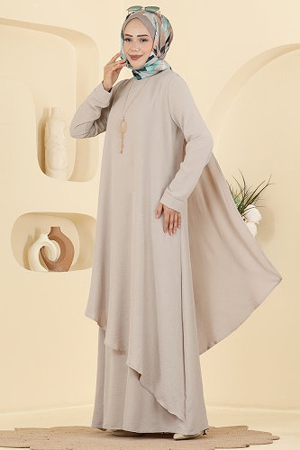 moda selvim Kolye Aksesuarlı Volan Elbise 2884SLK540 Taş - Thumbnail