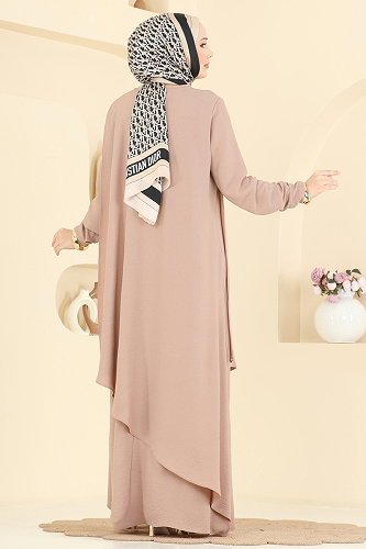moda selvim Kolye Aksesuarlı Volan Elbise 2884SLK540 Vizyon - Thumbnail
