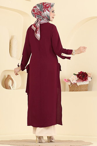 moda selvim Kolye Detaylı 2 li Takım 2930SL432 Bordo&Taş - Thumbnail