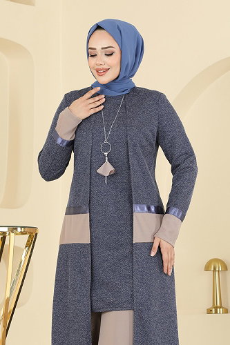 moda selvim Kolye Detaylı İkili Takım 2838ASMK1074 İndigo - Thumbnail