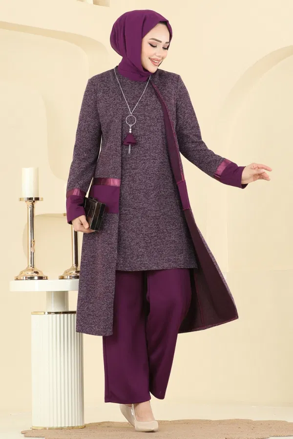 Modaselvim Kombin Kolye Detaylı İkili Takım 2838ASMK1074 Mürdüm