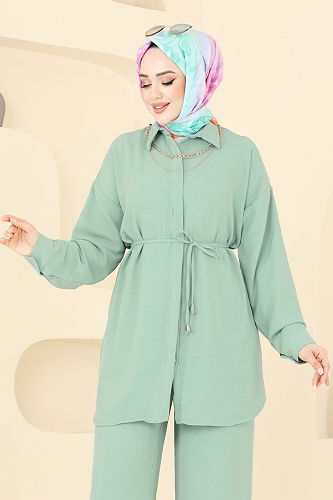 moda selvim Kolyeli Aerobin Tesettür Takım 6802MP806 Açık Mint - Thumbnail