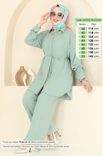 moda selvim Kolyeli Aerobin Tesettür Takım 6802MP806 Açık Mint - Thumbnail