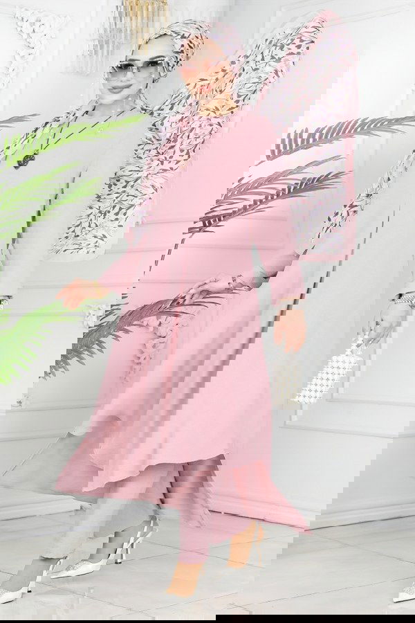 Modaselvim SEPETTE NET %20 + %10 İNDİRİM Kolyeli Aerobin Tesettür Takım PL9055 Pudra