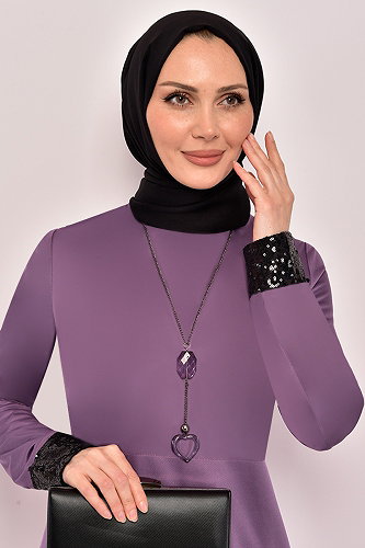 moda selvim Kolyeli İkili Takım ASM2559-M Lila - Thumbnail