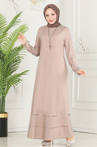 moda selvim Kolyeli Krep Elbise ASM2682 Açık Vizyon - Thumbnail