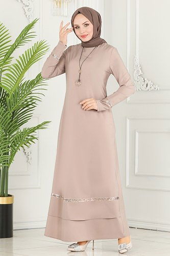 moda selvim Kolyeli Krep Elbise ASM2682 Açık Vizyon - Thumbnail