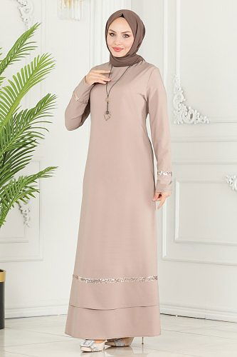 moda selvim Kolyeli Krep Elbise ASM2682 Açık Vizyon - Thumbnail