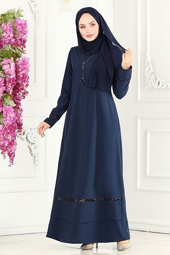 moda selvim Kolyeli Krep Elbise ASM2682 Laci - Thumbnail