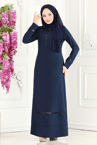 moda selvim Kolyeli Krep Elbise ASM2682 Laci - Thumbnail