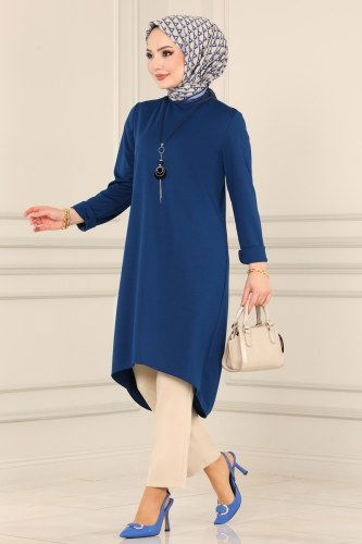 S.H. - Kolyeli Mira Tesettür Tunik 1680SH396 İndigo