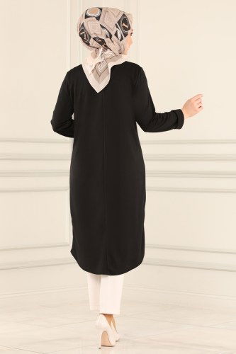 moda selvim Kolyeli Mira Tesettür Tunik 1680SH396 Siyah - Thumbnail