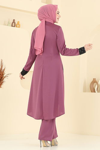 moda selvim Kolyeli Pul Payet Takım 4559ASMK1074 Gül Kurusu - Thumbnail