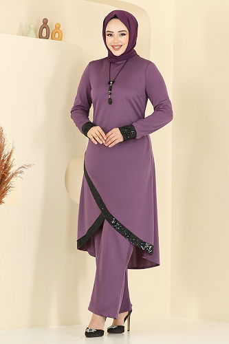 moda selvim Kolyeli Pul Payet Takım 4559ASMK1074 Lila - Thumbnail