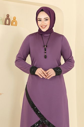 moda selvim Kolyeli Pul Payet Takım 4559ASMK1074 Lila - Thumbnail