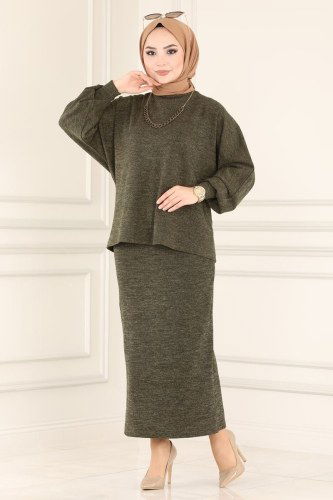 moda selvim Kolyeli Selanik Takım 6012MRT754 Haki - Thumbnail