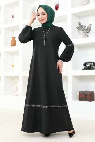 MRV A.S.M. - Kolyeli Tesettür Elbise ASM2676-M Siyah
