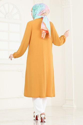 moda selvim Kolyeli Üçlü Aerobin Takım PL8058 Hardal&Ekru - Thumbnail