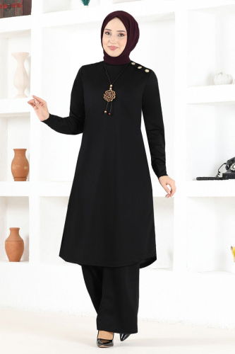 MRV M.S.L. - Kolyeli Üçlü Tesettür Takım MSL1178-M Siyah